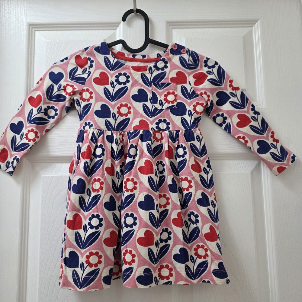 Mini Boden Pink and Blue Heart Floral Dress